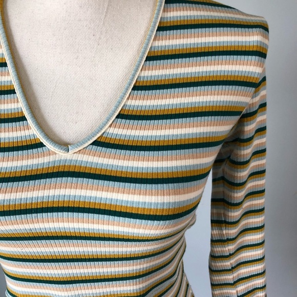 ALYA | Striped Ribbed Dress V-Neck Dress Sz M - Picture 3 of 8